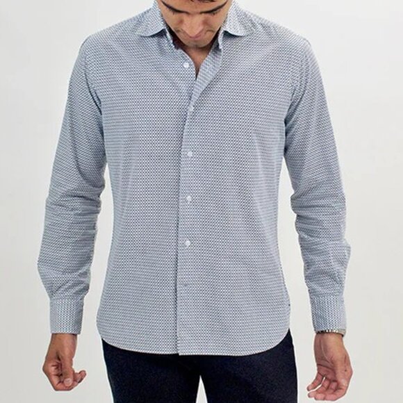 Beau Brummel Blue Geo Circle Print Slim Fit Button Up Shirt - Picture 1 of 4